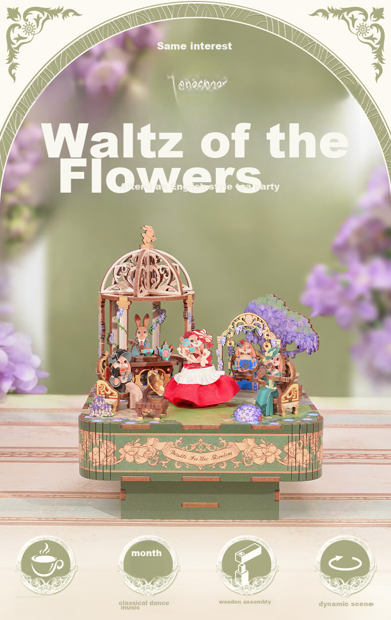 Tongqu Flower Dance Music Box Assembly Building Blocks Toy, Puzzle Musical Interlocking Model Ornament, Birthday Gift for Girls 1