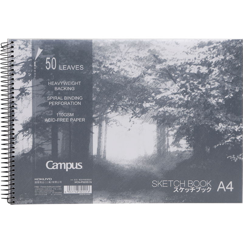 KOKUYO A4 Sketchbook, Student Drawing Notebook, Campus PP Cover Spiral-Bound Sketchbook, 50 Sheets Per Book, WCN-PS2051N
