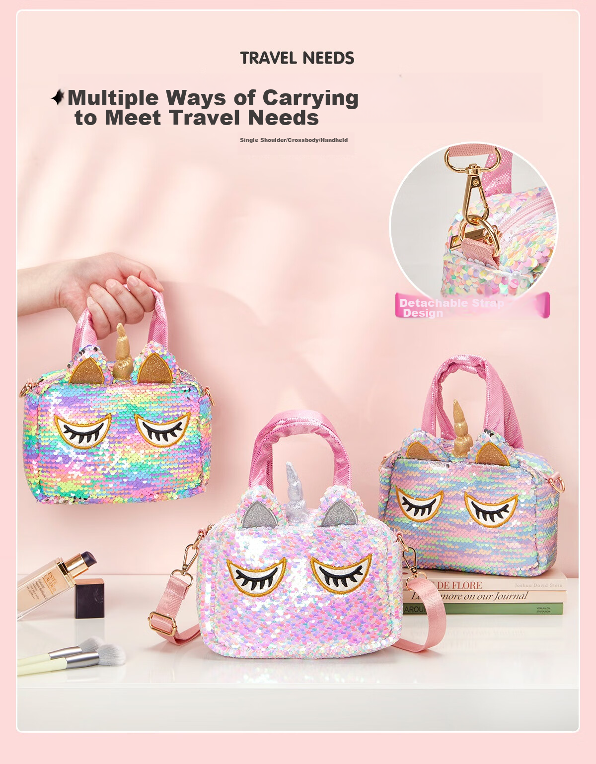 Liangpiandujiaoshou Capybara Colorful Cute Sequin Shoulder Bag Pencil Case, Adorable Children's Birthday Toy Gift 5