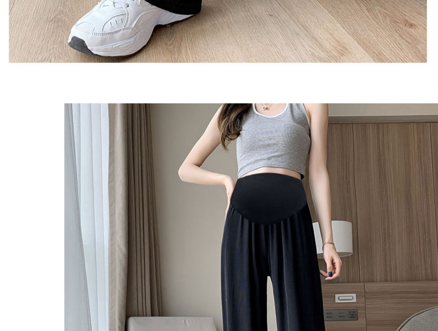 JOYNCLEON Maternity Pants, Summer Wide-Leg Trousers for Women, Petite Size, Outdoor Wear, Draping Ice Silk Casual Pants for Women, Black, L, Jyk176499 44