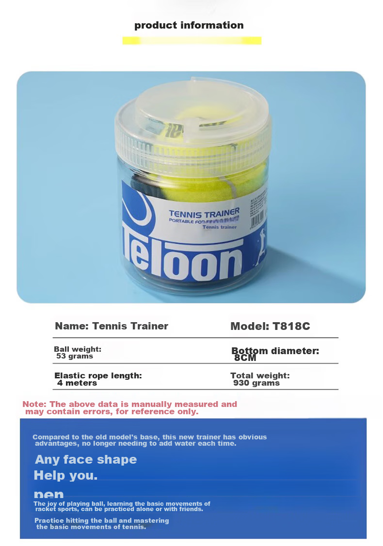 Teloon Tennis Ball Rebound Trainer, Single-Person Elastic Beginner Training Device, No Tennis Racket Required, T818C 2