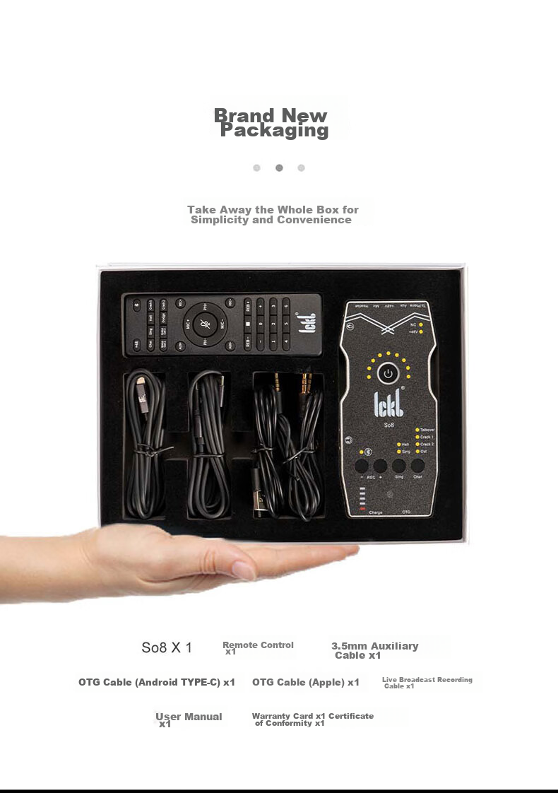 Ickb So8 Sixth Generation Sound Card CQA3317 Wireless Microphone Monitoring Headset Set, Mobile Phone Live Streaming Computer Universal Host Singing Karaoke Recording Live Broadcast Equipment Complete Set One-To 25