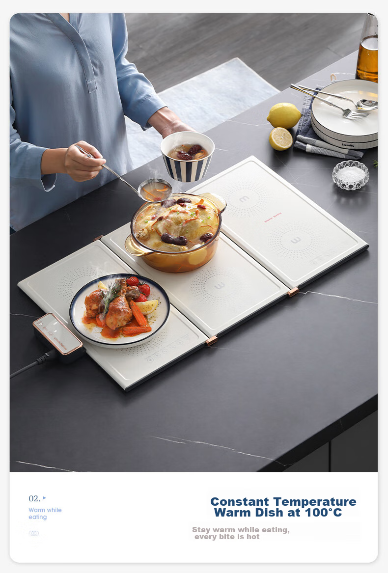 Morphyrichards Three-Fold Folding Food Warming Plate, Meal Warmer Tray, Heating Table Mat, Multifunctional Food Heating Board, Timed Food Warming Cooking Machine Gadget MR8300 7