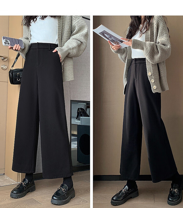 Dme [Long-Lasting Shape] Winter Mid-Rise Brushed Nine-Tenths Long Pants for Women, Slimming Straight-Leg Trousers, Warm Casual 10