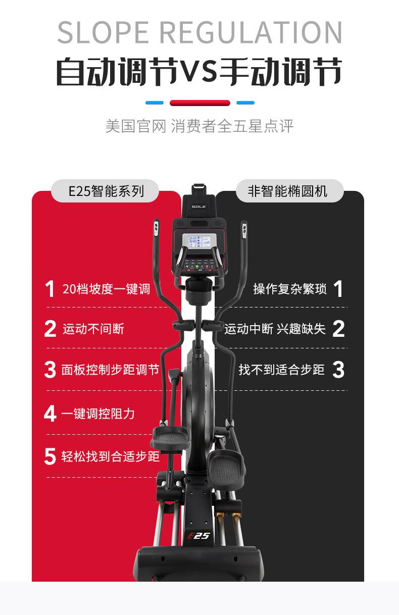 sole速尔e25l椭圆机家用椭圆仪原装进口家用磁控静音太空漫步机健身