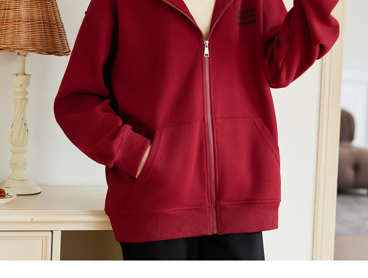 Halo Queen Women's Hoodie Jacket, Zip-Up Sweatshirt, New Year Red Outfit Top H143U1004 6