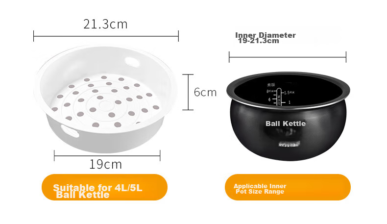 Jingwanhui Suitable for Midea Rice Cooker Steamer Ball Pot, 4L/5L Universal Rice Cooker Inner Steamer Rack, Steaming Tray, Steamer Basket, Ball Pot Inner Liner Size 20.1-20.8CM with Handle W808 18