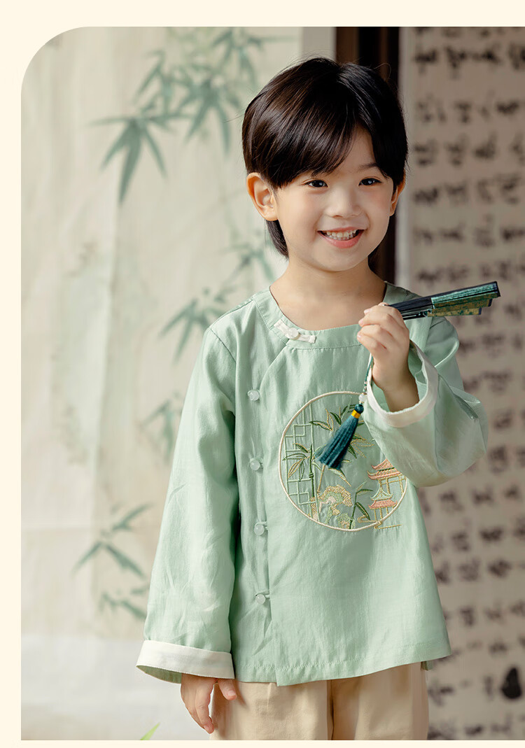 Menghu Zhujing Hanfu Boys' 2026 New Style Chinese-Style Children's Traditional Costume Graduation Performance Top, Off-White, Size 100 20