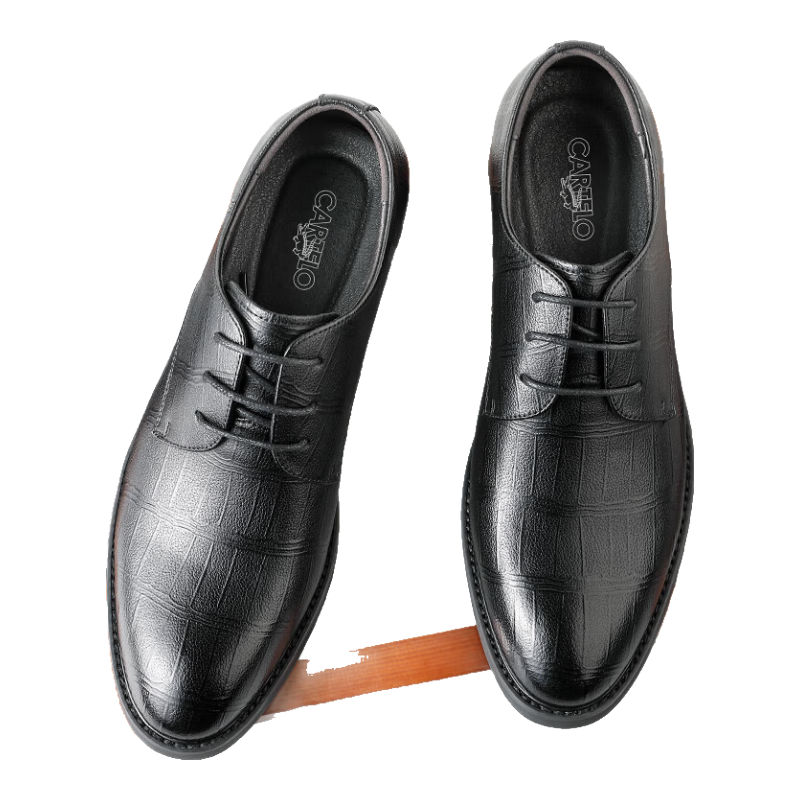 CARTELO Soft Cowhide Men's Leather Shoes, Business Formal Height-Increasing Shoes for Men, Fleece-Lined Leather Shoes, Men's 9611, Black Height-Increasing Style, Size 44