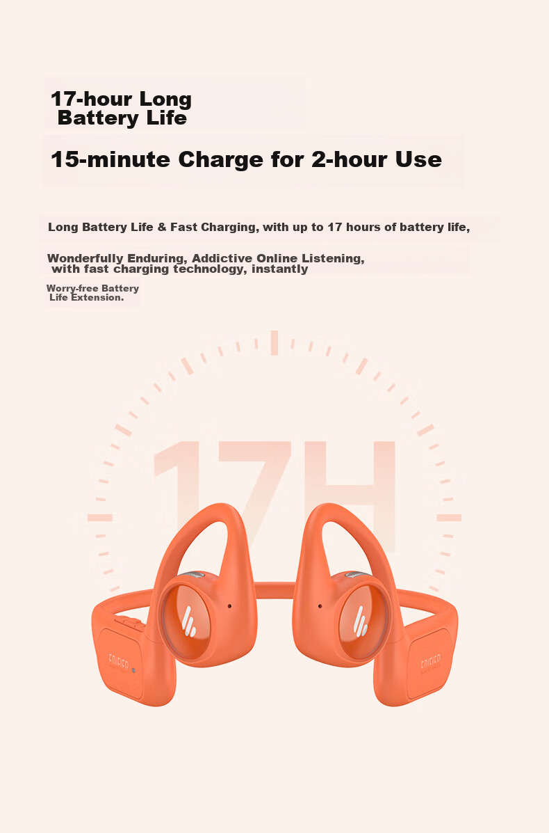 EDIFIER Comfo Run Open-Style Bluetooth Headphones, Bone Conduction Upgraded to Air Conduction, Sports Earphones, Wireless Earphones, for Running And Cycling, Beach White 6