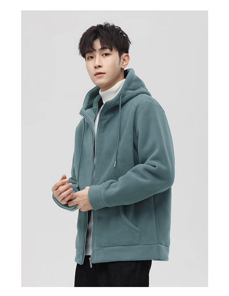 MiiOW Fleece Jacket for Men, Autumn And Winter New Trendy Versatile Outdoor Fleece-Lined Warm Casual Jacket Menswear 12