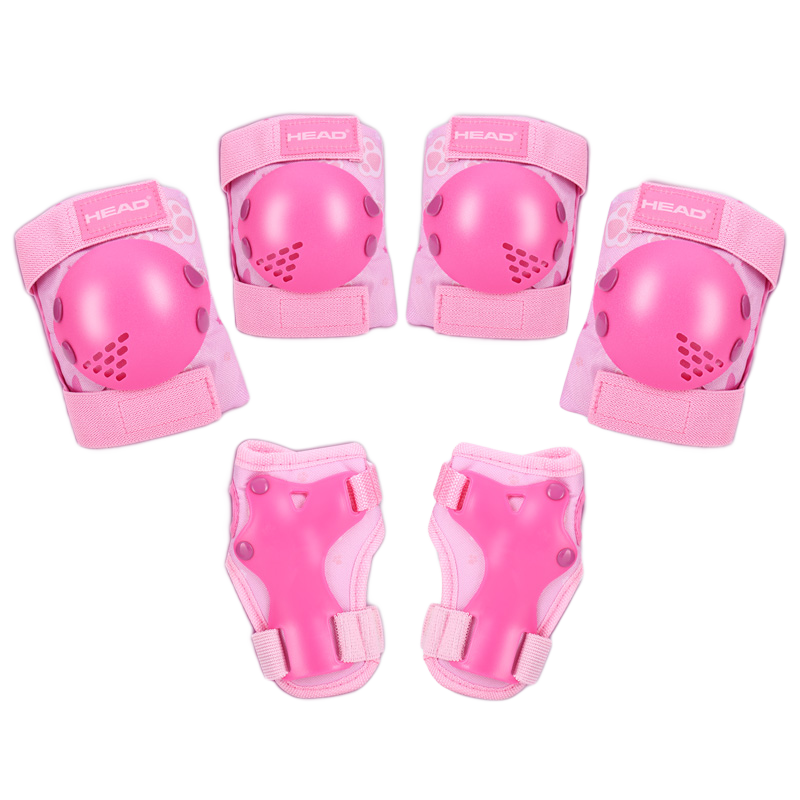HEAD Children's Roller Skating Protective Gear Set: Skateboard Knee Pads, Elbow Pads, Palm Guards, Bicycle Skateboard Protective Gear, 6-Piece Set, Pink, M/L