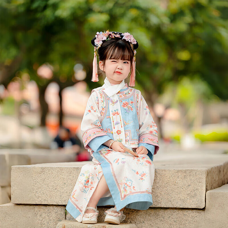 Menghu Zhienyi Hanfu Girls' Dress, Spring And Autumn 2026 Qipao, Two-Piece Set for Gegr, Ancient Costume Performance Outfit, Pink, Size 110