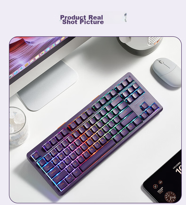 Hyeku Q3pro 87-Key Tri-Mode Wireless Bluetooth Customizable Mechanical Keyboard Hot-Swappable Gasket Structure Keyboard Gaming Office RGB Peach Soft Kaehua BOX Red Switch 14
