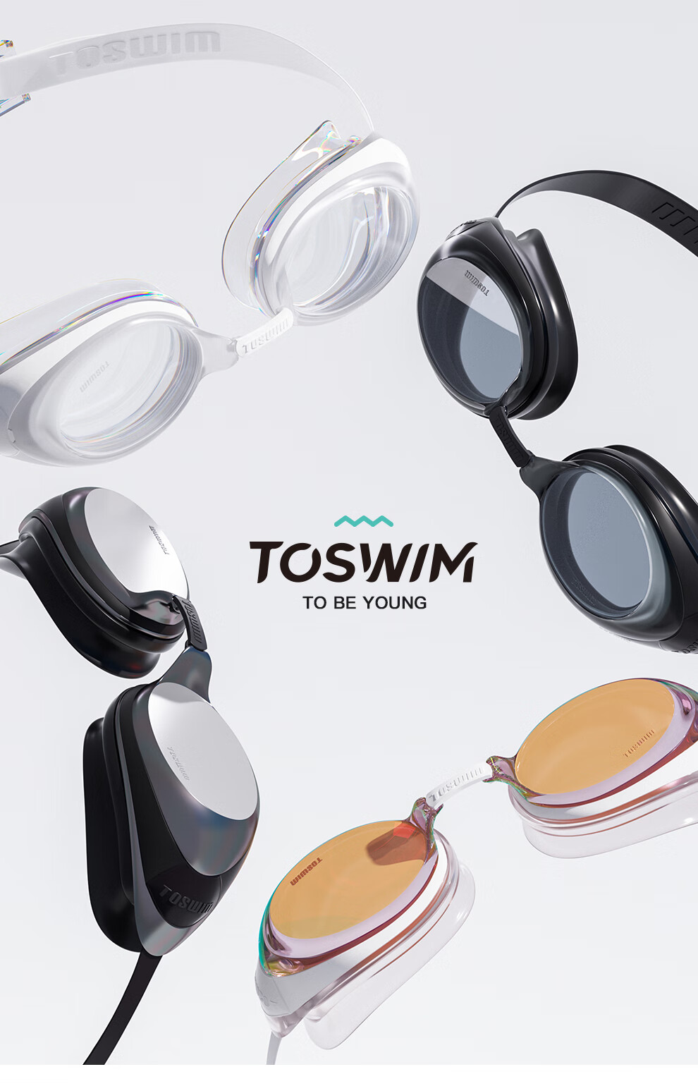 TOSWIM Swimming Goggles, Waterproof And Anti-Fog, High-Definition, Suitable for Men And Women, Large Frame, Fish Belly White, -2.00 Diopters 2