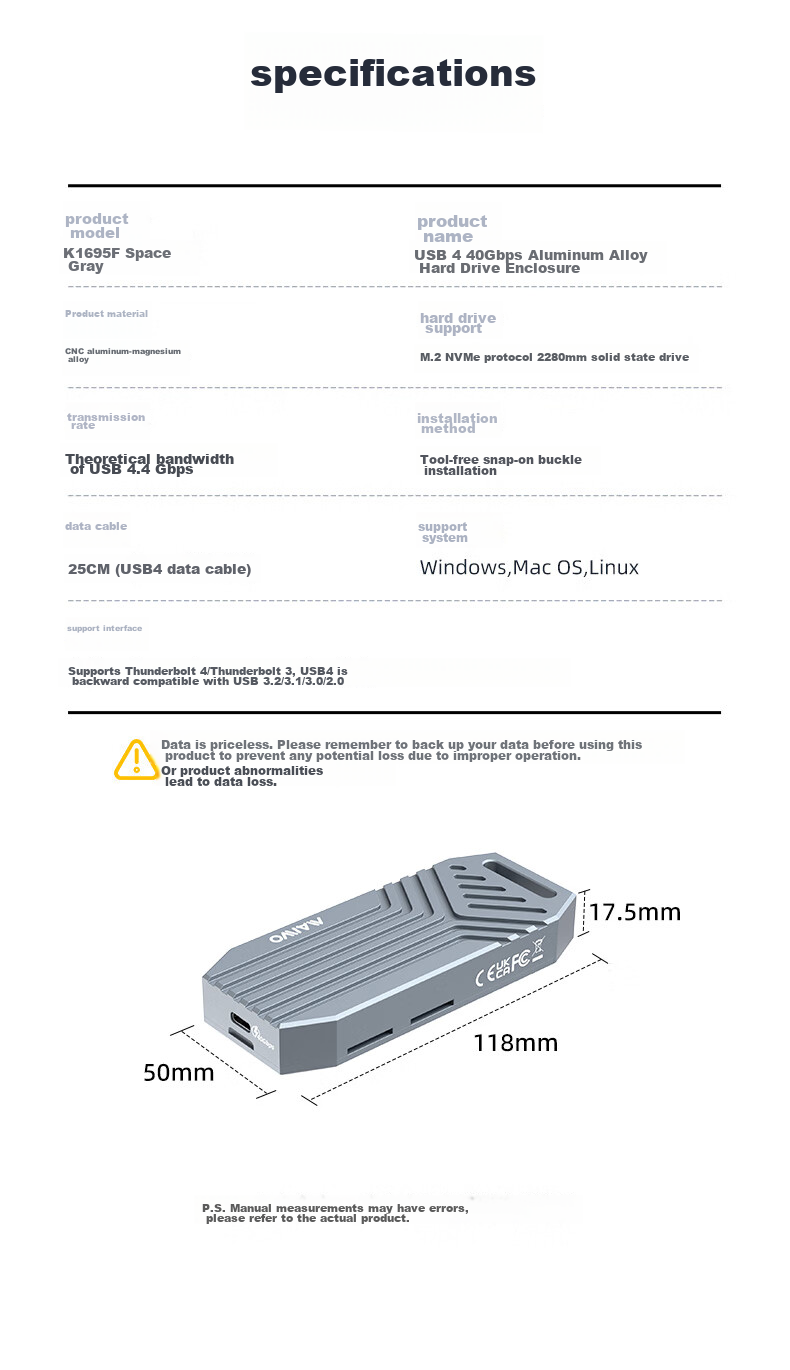 MAIWO USB4.0 Hard Drive Enclosure M.2 NVMe SSD Enclosure 40Gbps Compatible with Thunderbolt 5/4/3 Built-In Fan for Apple Macmini Laptop K1695F 17