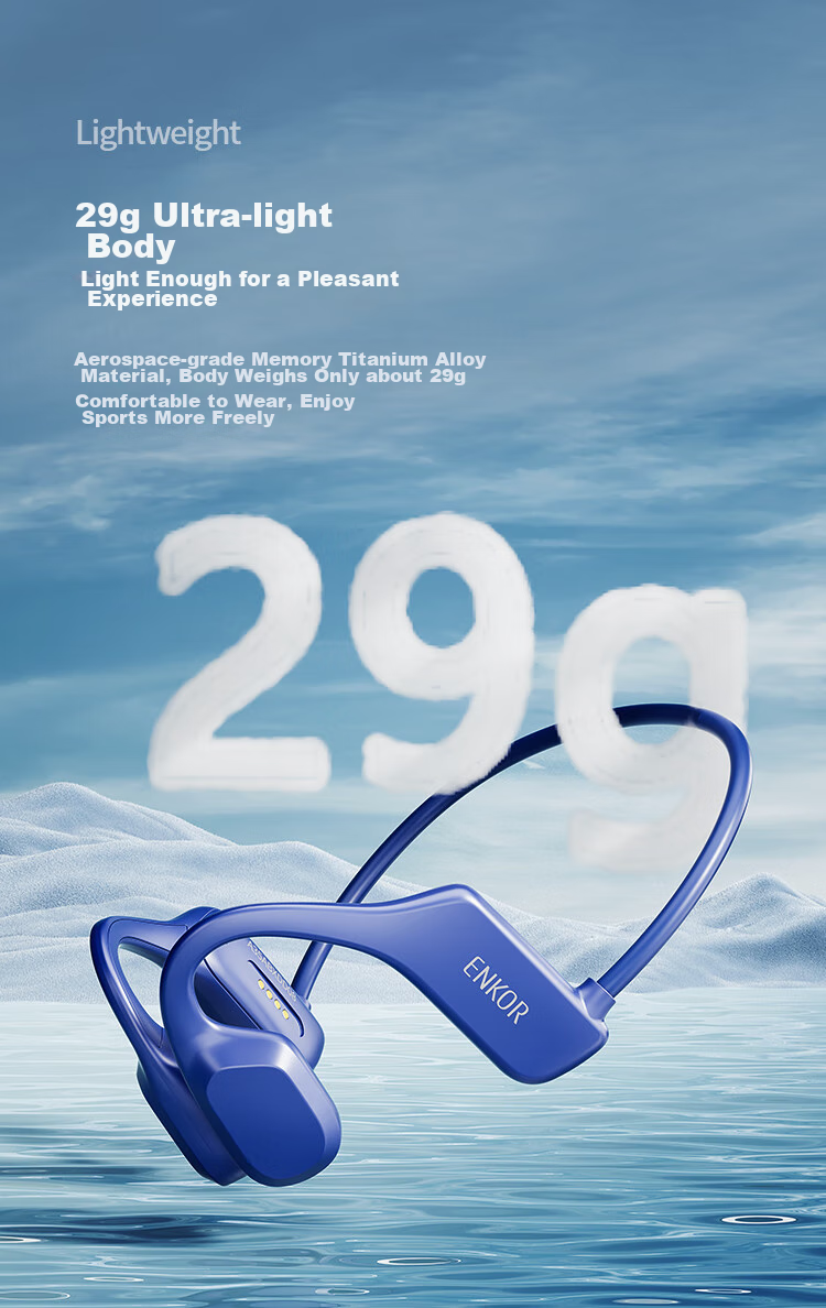 ENKOR EB100 Bone Conduction Headphones Bluetooth Wireless Earphones for Running, Cycling, Swimming IPX8 Waterproof 64GB Memory MP3 Compatible with Apple, Huawei, Xiaomi Phones 11