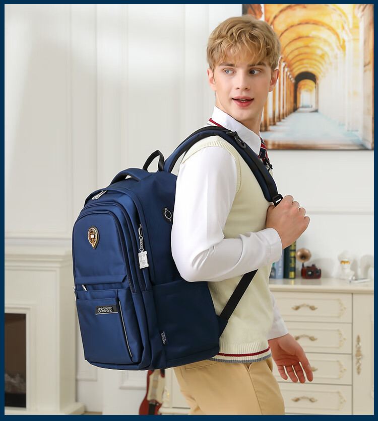 UNIVERSITY OF OXFORD Backpack for Male And Female Middle School, High School And College Students, Lightweight Travel Backpack X995A Navy Blue 2