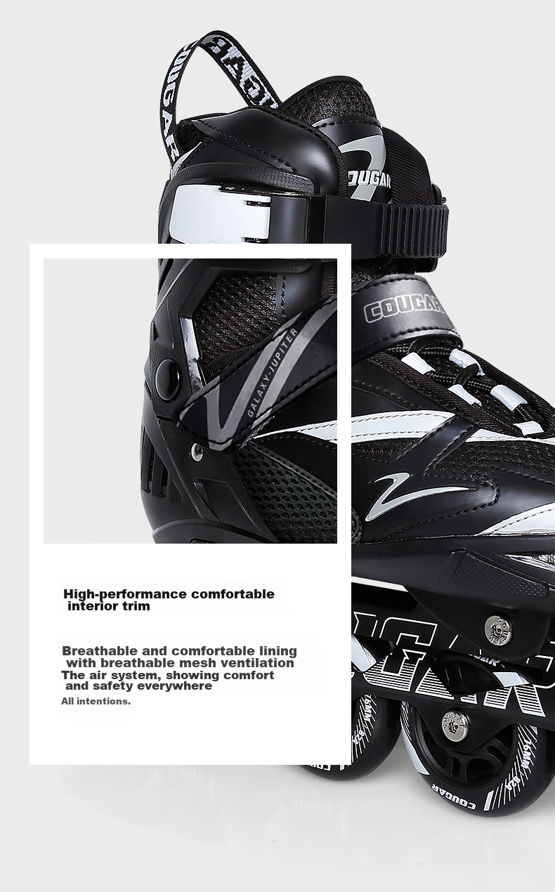 COUGAR Adult Adjustable Casual Roller Skates for Street Skating And Ice Skating, Black, Size L 7