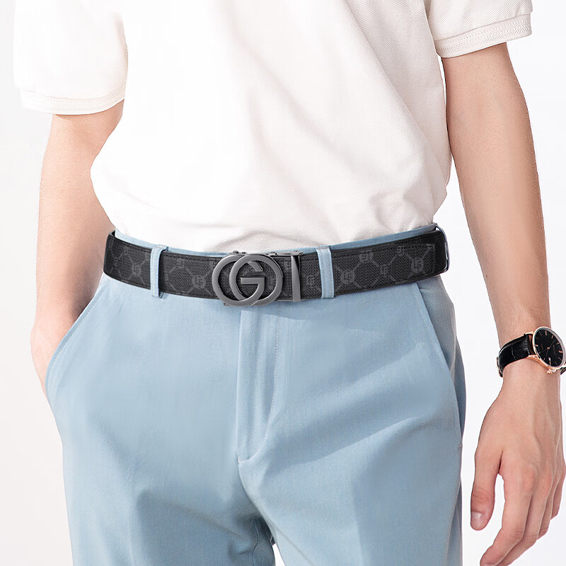 GOLF Top-Grain Leather Belt for Men, Printed Men's Belt with Automatic Buckle, Denim Belt Gift Box Set, Ideal for Father Or Boyfriend Gifts