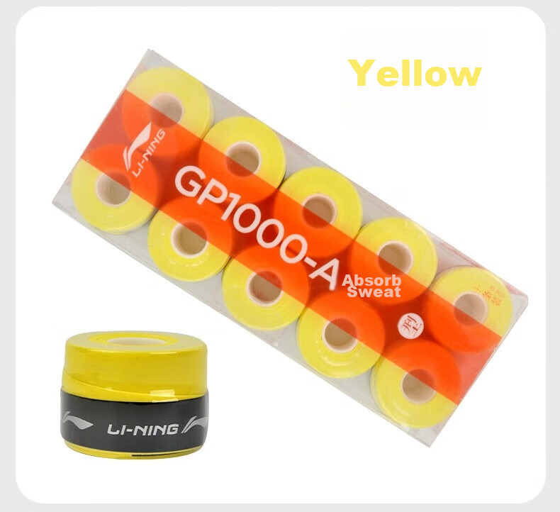 Li-Ning Badminton Grip Tape, Sweat-Absorbing And Non-Slip, GP1000-A, Pack of Ten, Fluorescent Bright Yellow 6