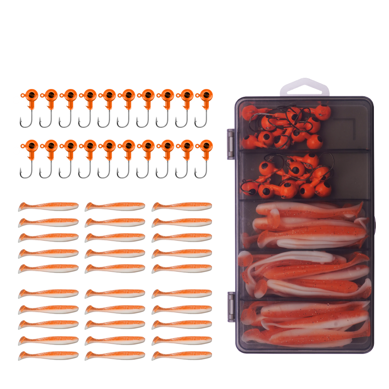 Erciyuan Soft Bait Lead Jig Hook Set Lure Soft Bait Anti-Snag Bottom Fake Bait Kit 5g Lead Jig Hook + 5.5cm T-Tail