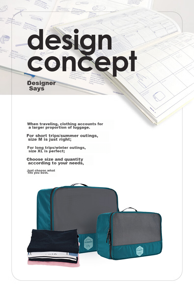 M Square Travel Storage Bag, Clothes Organizer, Portable Luggage Bag for Trips, Lake Blue, M*2 2