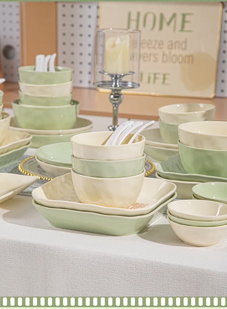 CERAMICS [JINGDONG Limited Edition] Cream-Colored Bowls And Plates Tableware Set with Underglaze Paint, Housewarming Gift, 80-Piece Gift Box Set 3