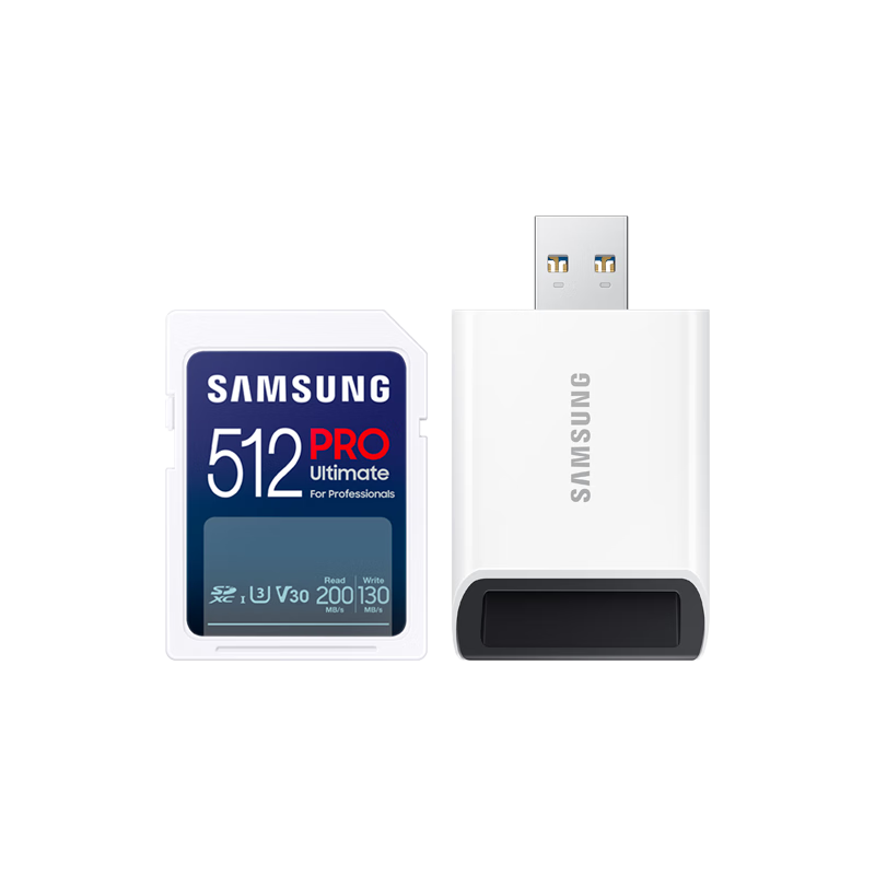 SAMSUNG 512GB SD Memory Card And Reader Kit, Ultra-High PRO Deep Blue Card, U3 V30 SD Camera Card, 4K High-Speed Continuous Shooting, Read Speed 200MB/s Write Speed 130MB/s