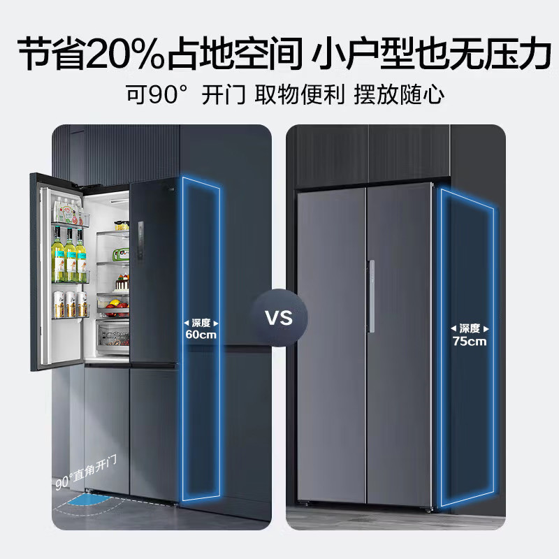 美的(Midea)60厘米薄系列485升十字双开门四门超薄嵌入大容量家用智能冰箱一级变频BCD-485WSPZM(E)厨装一体
