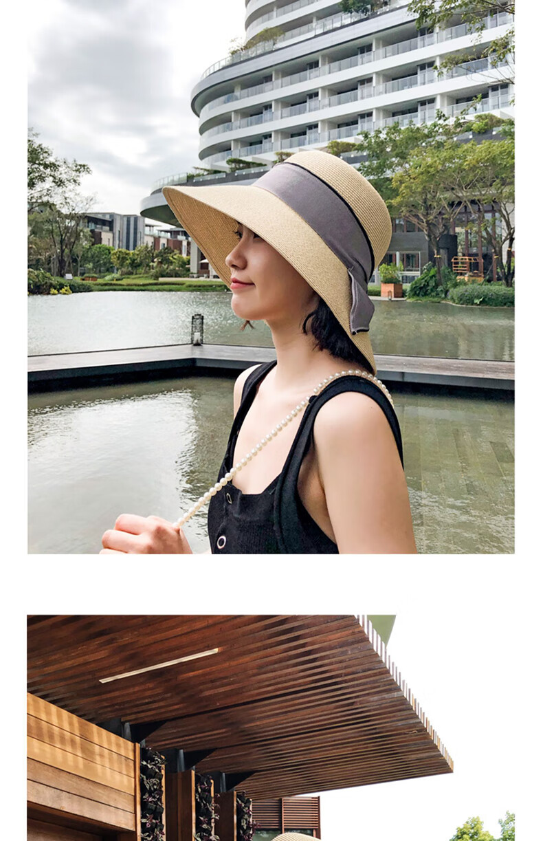 XUEXIMAN Women's Straw Hat Ins Style Summer Foldable Beach Hat Face Covering Sun Hat Bowknot Fisherman Hat Sunshade Hat Bucket Hat 27