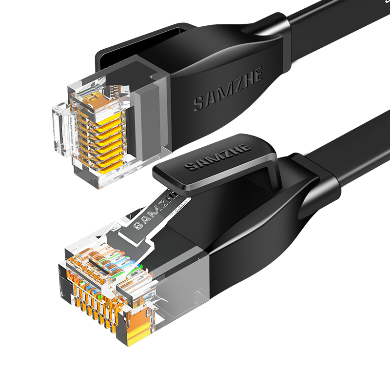 SAMZHE Cat6 Gigabit Pure Copper Flat Ethernet Cable, Computer/Home/Broadband Network Connection Patch Cord, Black 25m HBP625 Compatible with Routers