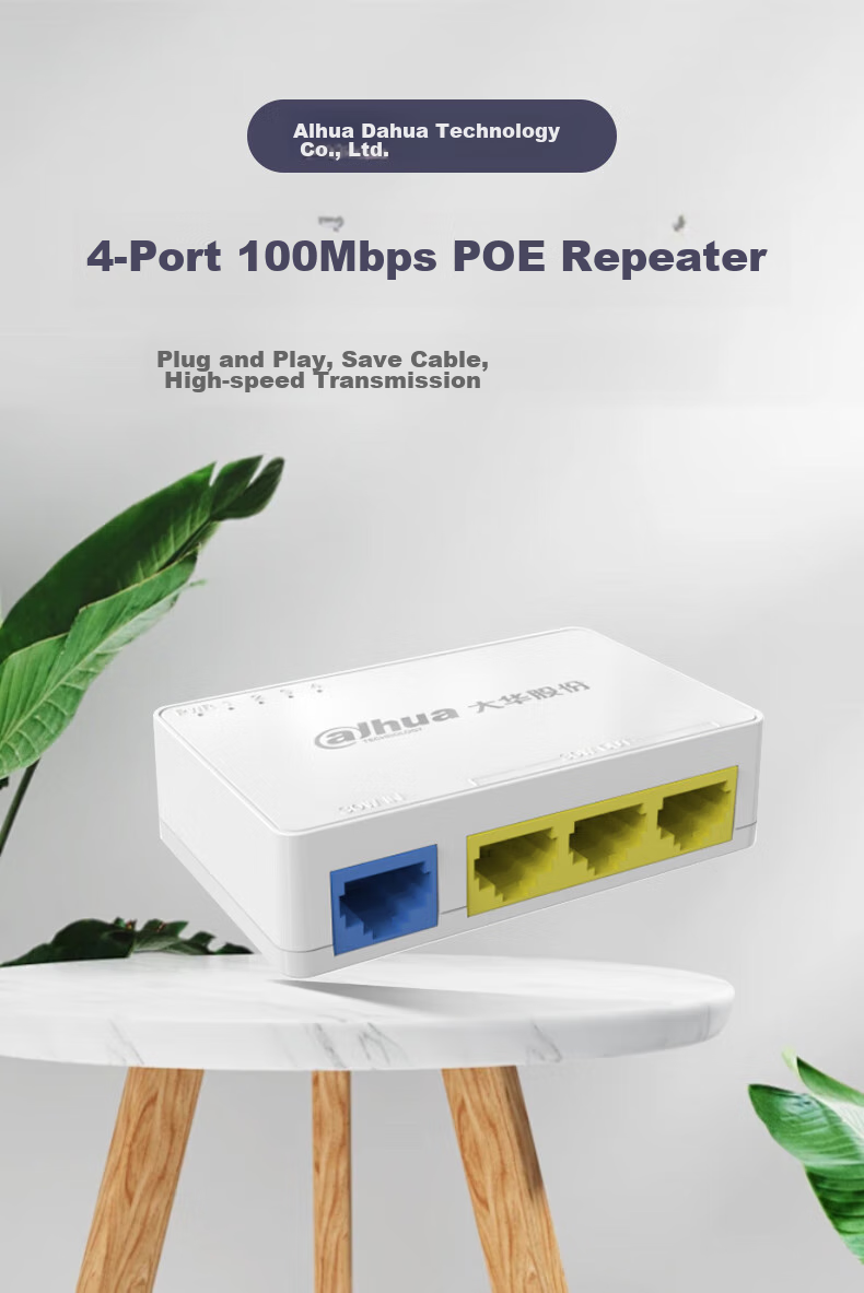 Dahua PoE Repeater, One-To 4-Port 100Mbps PoE Power Extender, Network Cable Splitter Switch, 48V Network Module DH-TAE103 1