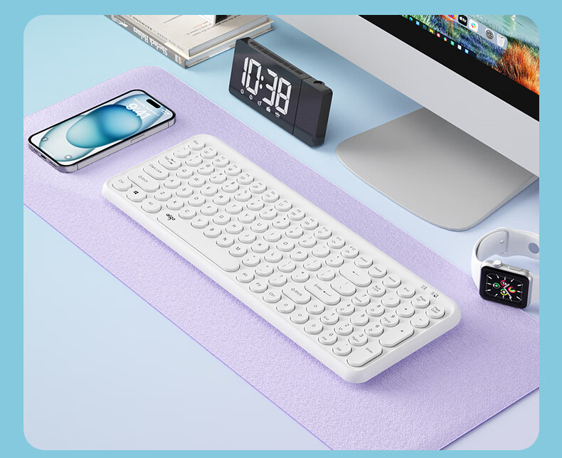 Aigo V610 Blue Quiet Office Business Keyboard, Wireless Bluetooth Connection, Rechargeable Lithium Battery, Compatible with WIN/MAC Dual Systems, Scissor Foot Structure, Full Size 15