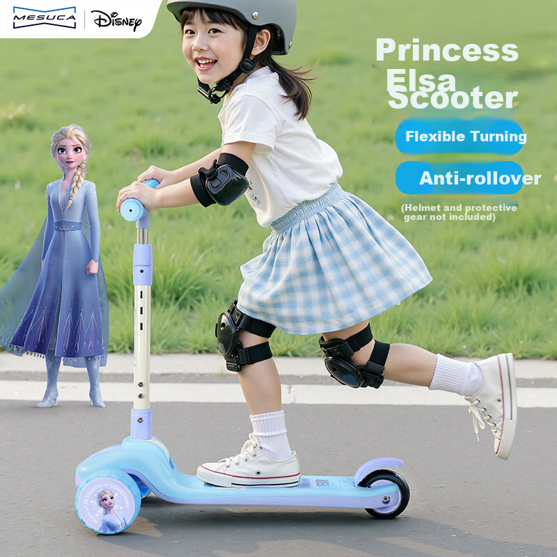 Disney Elsa Princess Children's Scooter, for Ages 3-8, with Flashing Lights And Wide Wheels, Kids' Gift