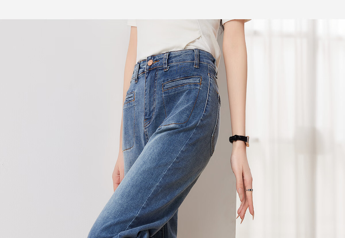Taxiang High-Waisted Jeans for Women with Pockets, Wide-Leg Pants, Versatile Straight-Leg Trousers, Fashionable Women's Pants, Long Pants T143N1016 11