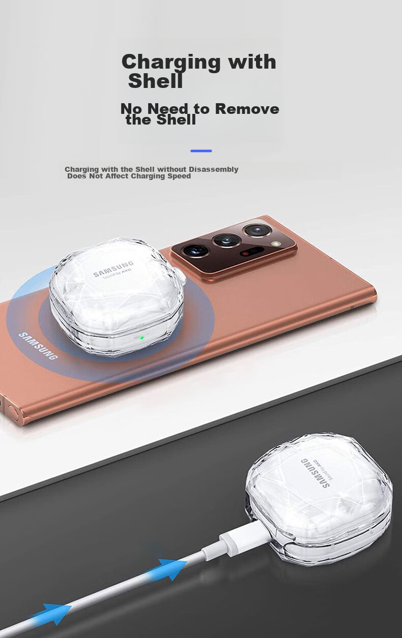 KMaxAI Protective Case for Samsung Galaxy Buds 2 Pro/ANC True Wireless Earphones, Compatible with Buds Live/FE Pure Color, with Hook, Glossy Hard Shell, Transparent 9
