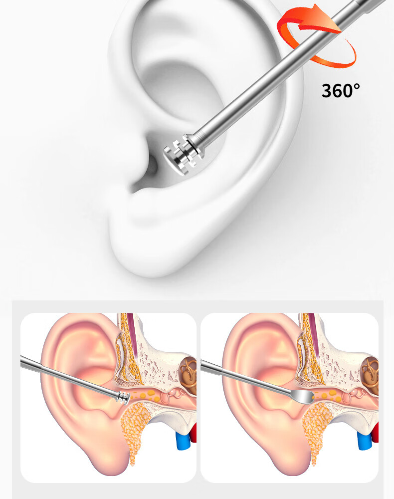THREE SEVEN Stainless Steel Ear Pick, Spiral Ear Spoon, Ear Cleaning Tool, Ear Wax Removal Instrument, Single-Head Ear Scoop, Single Piece 452 7