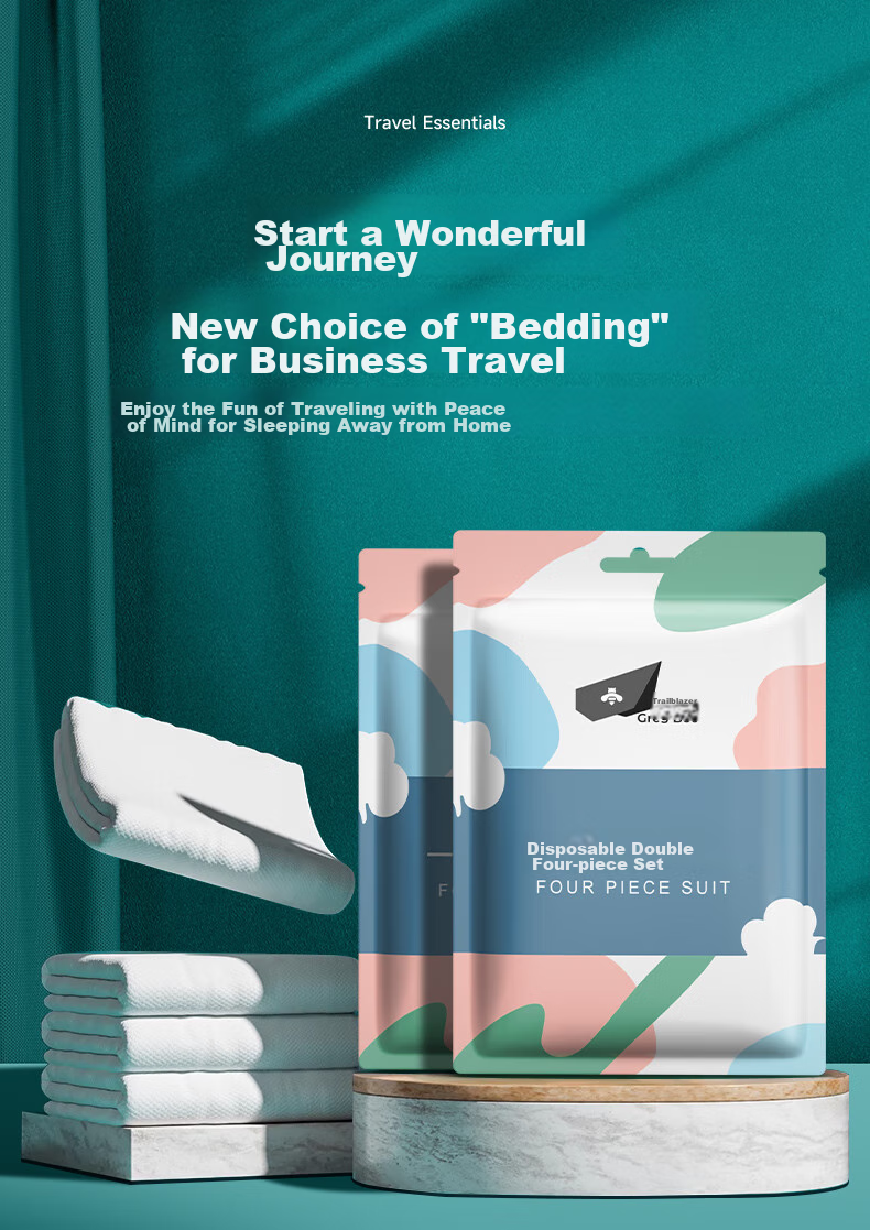 EWPLORE WASP Disposable Four-Piece Set: Disposable Bedsheet, Duvet Cover, Pillowcases, Thickened Travel Hotel Guesthouse Hygiene Barrier And Sterilizatio 1