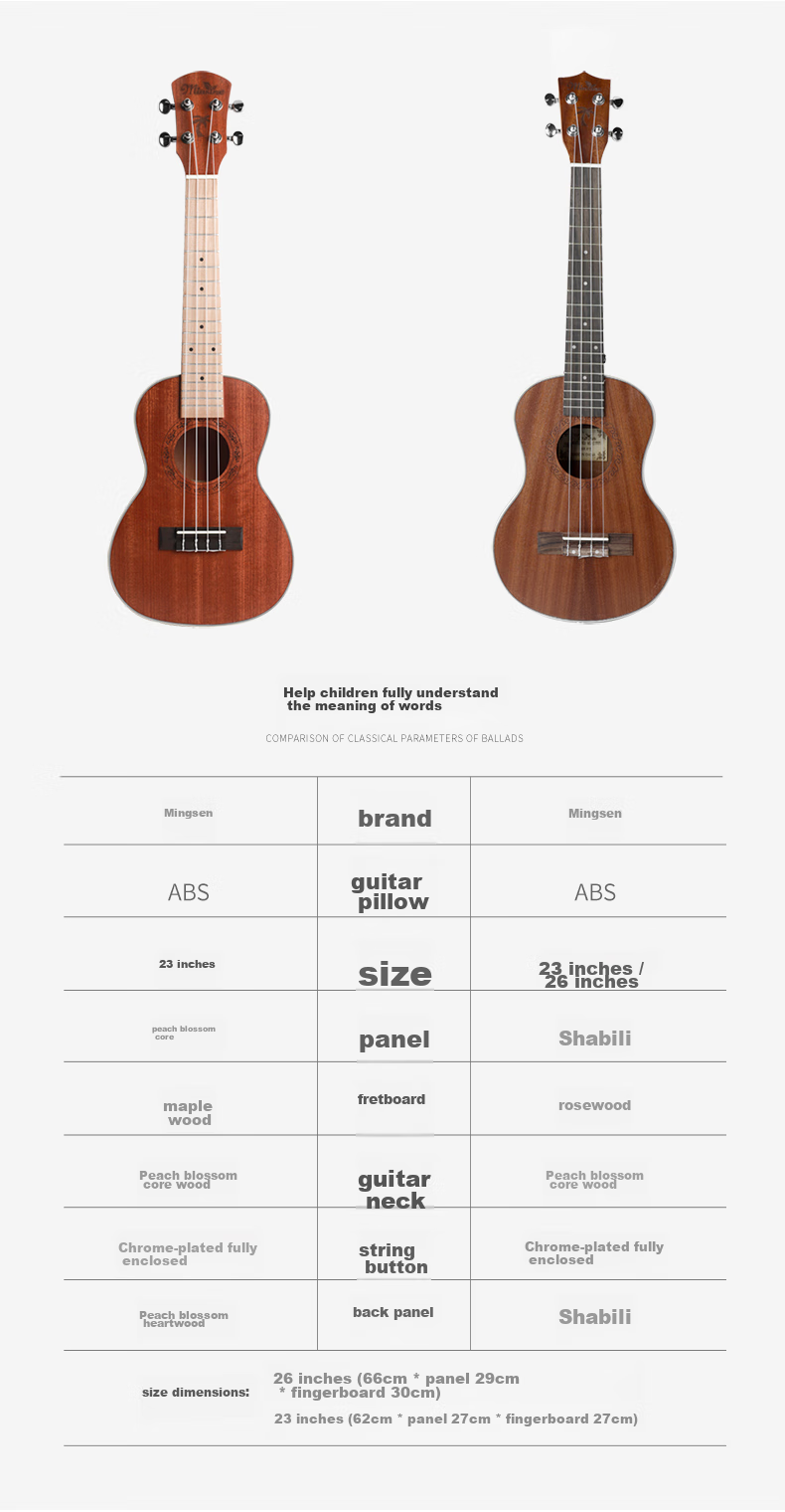 Minsine Spruce Single Board Ukulele, 23-Inch, Beginner's Entry-Level Practice Guitar for Children And Adults 12