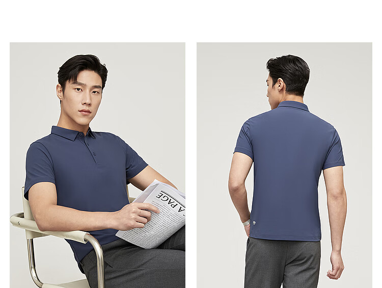 YOUNGOR [Sun Protection + Cool Feeling] 26 Solid Color Moisture-Wicking Breathable Short-Sleeve Polo Shirt, Navy Blue, M 5