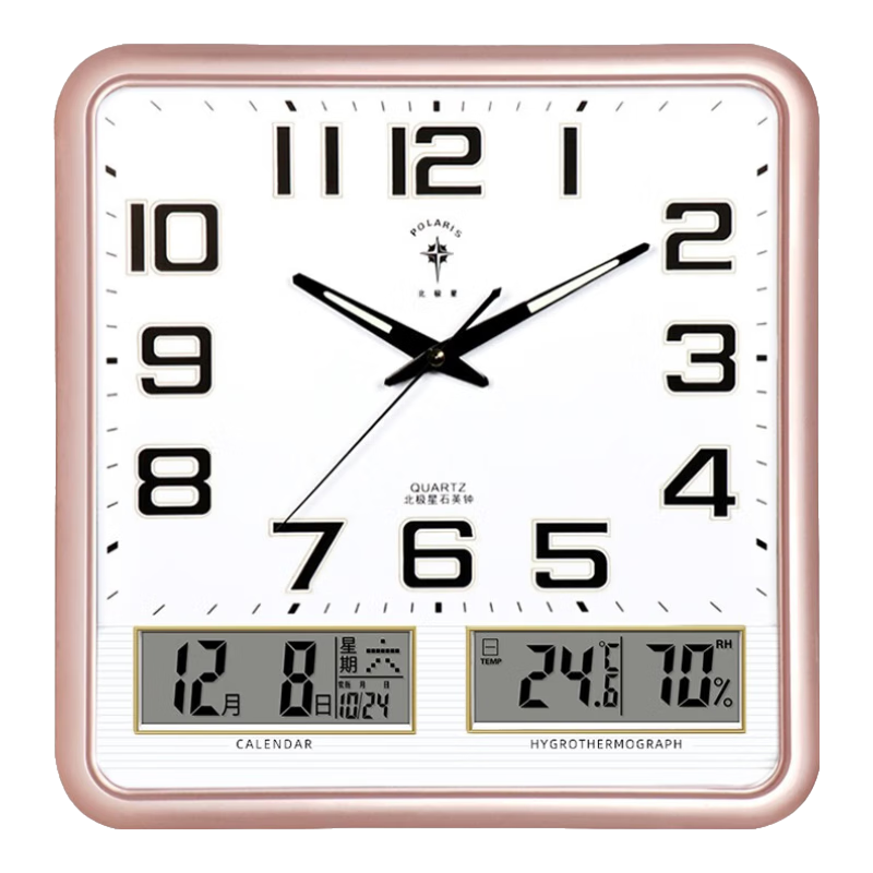 POLARIS Wall Clock with Perpetual Calendar, Temperature And Humidity Meter, Creative Living Room Calendar Clock, Luminous Quartz Clock, Gold Color, 36*35cm