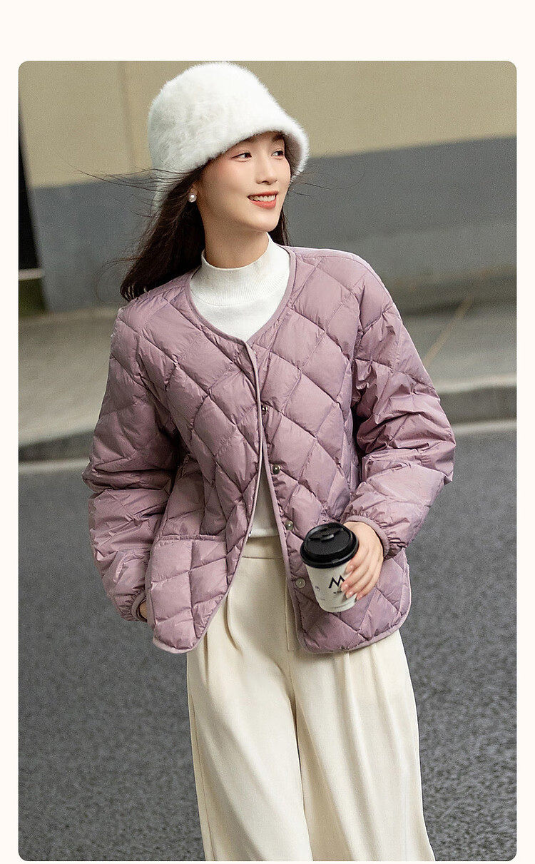 Dme [Lightweight And Warm] Winter Luxury 90% Duck Down Round Neck Long Sleeve Slim-Fit Women's down Jacket 3