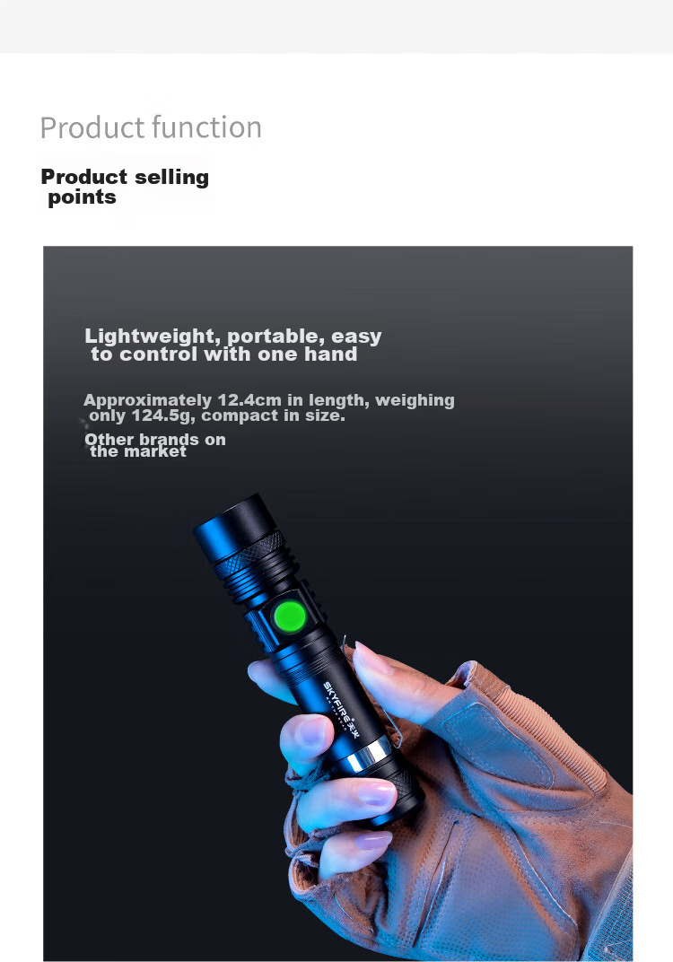 SkyFire Flashlight with High Brightness, Long Battery Life, Outdoor Survival, Super Bright, Rechargeable, Mini, Compact for Beach Combing 3