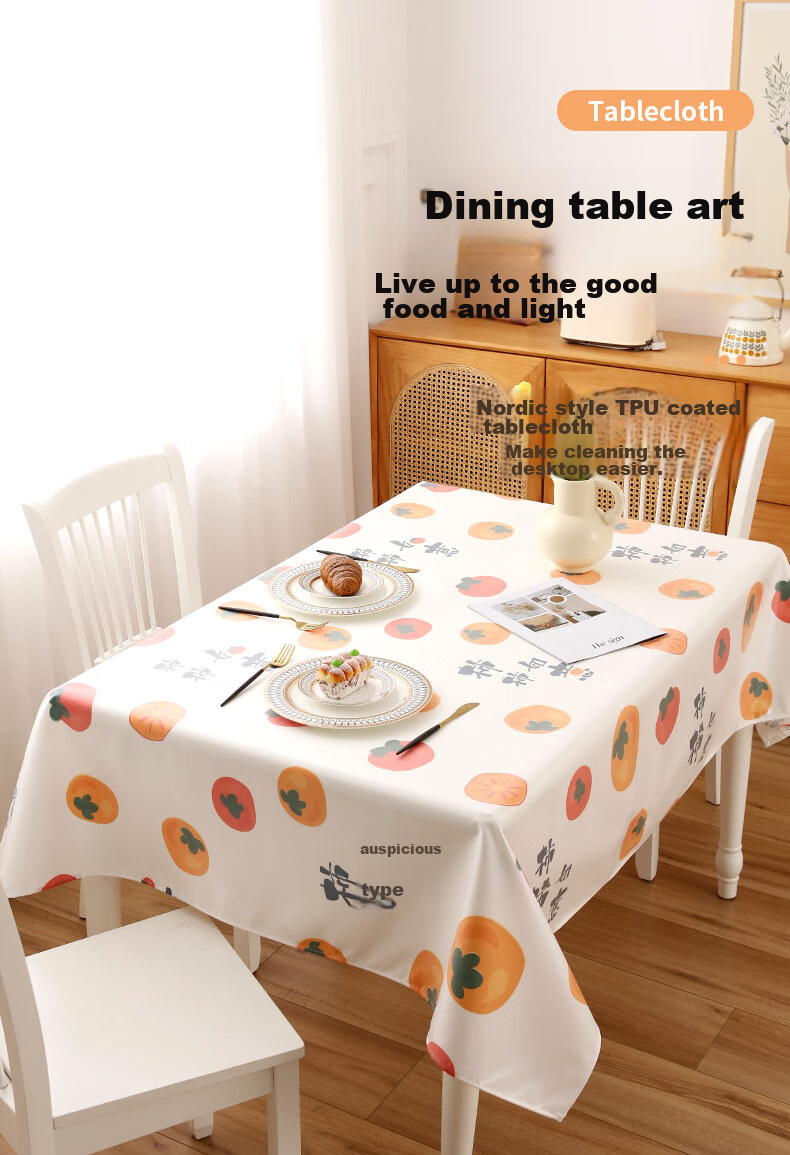 CHERISHES LIFE Waterproof And Oil-Resistant TPU Tablecloth, Washable Dining Table Cover, Thickened for Home Use And Coffee Tables, Persimmon Pattern, 90*137cm 1