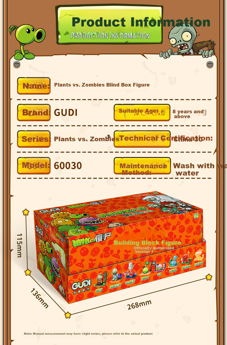 PLANTS VS ZOMBIES Plant Vs Zombies Boys' Toy Complete Set, Zombie Blind Box Figurine, Assembly Building Blocks, Surprise Box, First Wave 7