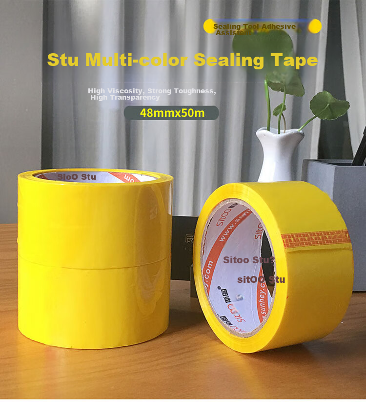 Sitoo Red Transparent Packing Tape, 48mm Wide, 50 Meters, 3 Rolls, 150 Meters Total, for Dorm Moving, Family Office Storage, Packaging, Express Delivery, Logistics, Labeling And Sorting 1