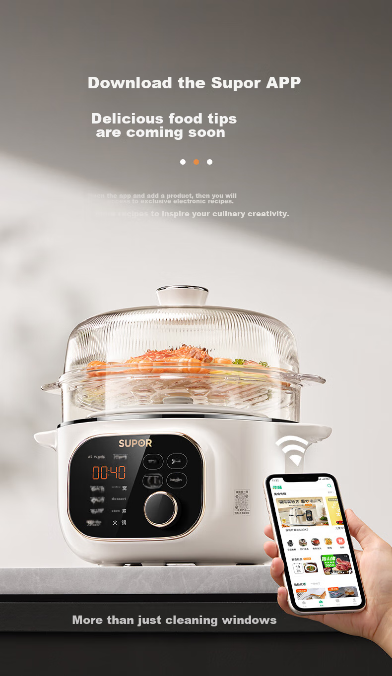 SUPOR Electric Stew Pot, Electric Stew Cup, Double Boiler for Cooking, Home Use Porridge And Soup Pot, Bird's Nest Stew Cup, 4.5L White Porcelain Inner Pot, Soup Pot with Steaming And Stewing Functions, DZ25YC876 Multifunctional Pot 18