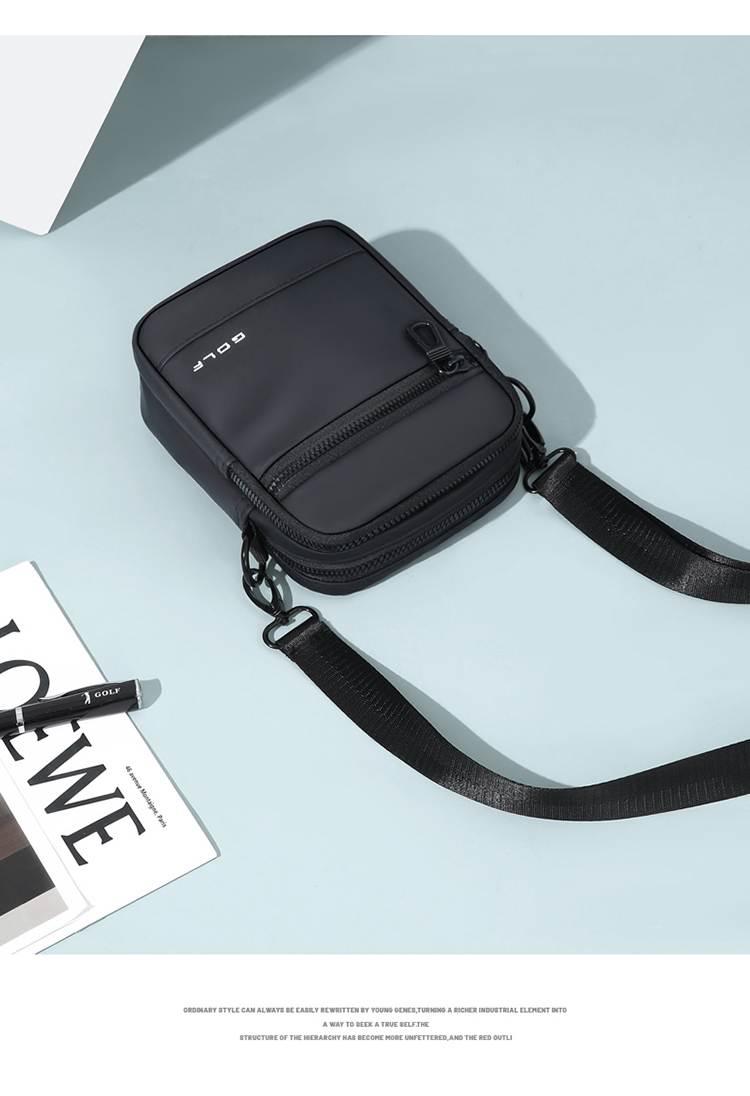 GOLF Shoulder Bag for Men, Casual Large Capacity Crossbody Bag, Multi-Compartment Phone Bag, Water-Resistant Trendy Portable Sports Hanging Bag, Versatile Fashionable Small Backpack 5I796325J Misty Black 22