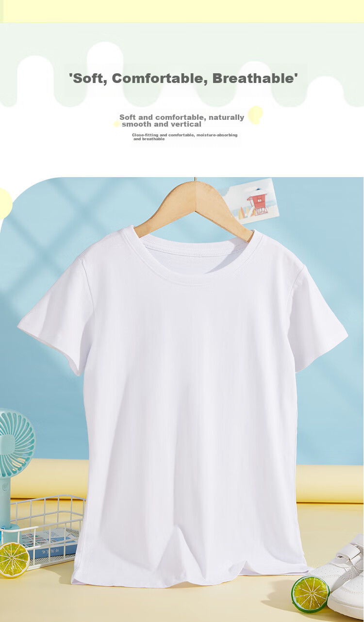 Nanjiren Children's T-Shirt, Boys And Girls Undershirt, Summer Round Neck Cotton White T-Shirt, Casual Versatile Short Sleeve for Older Kids, White, Size 110 6